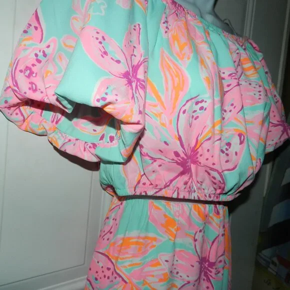 LILLY PULITZER Esmeray Set Surf Blue Bonita Blooms Skirt Puff Crop Top⌚🏃⚡💨🚚 - Picture 7 of 13